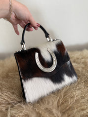 Tricolor Cowhide Lady Luck Horseshoe Handbag
