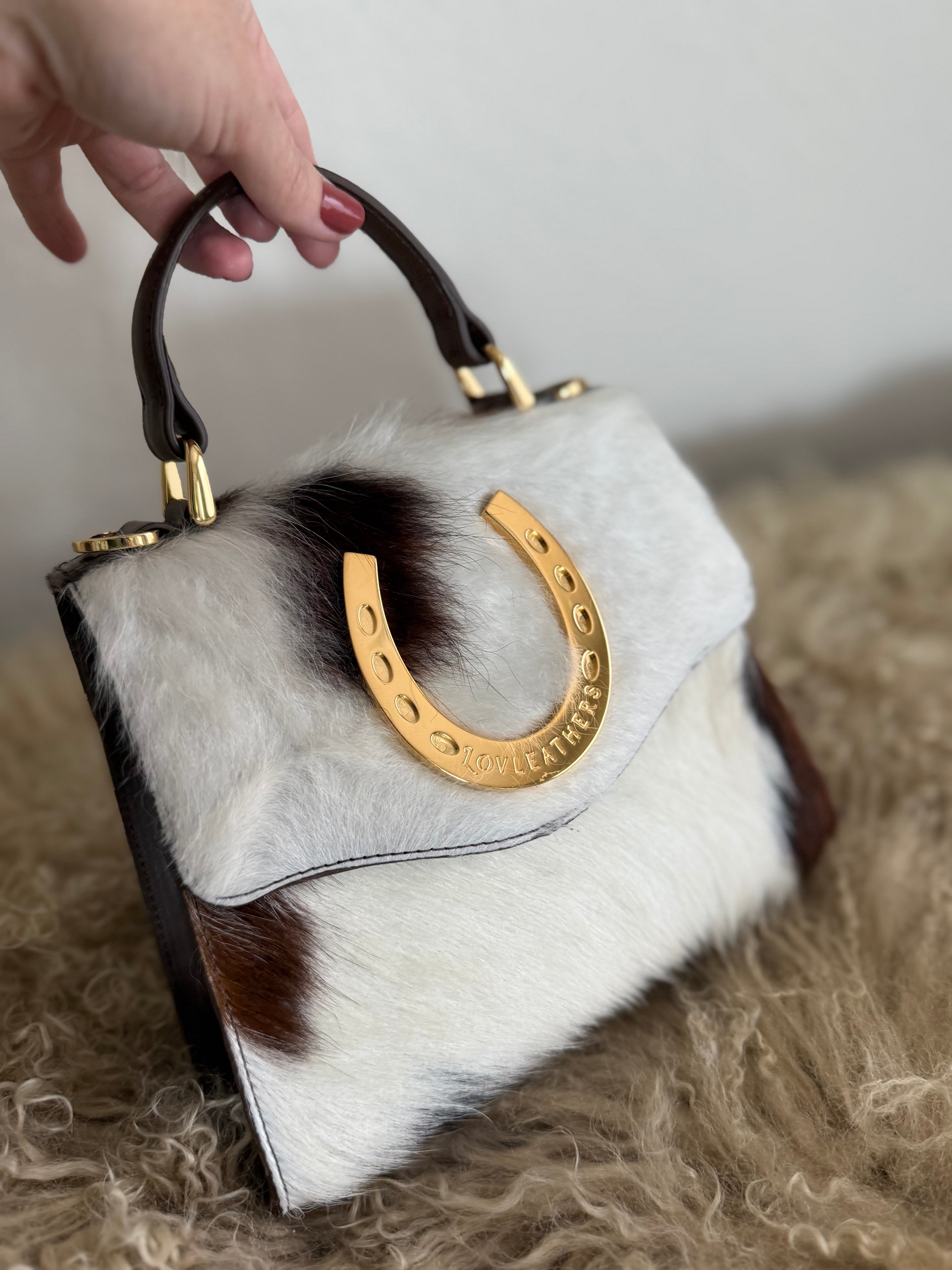 Tricolor Cowhide Horseshoe Handbag