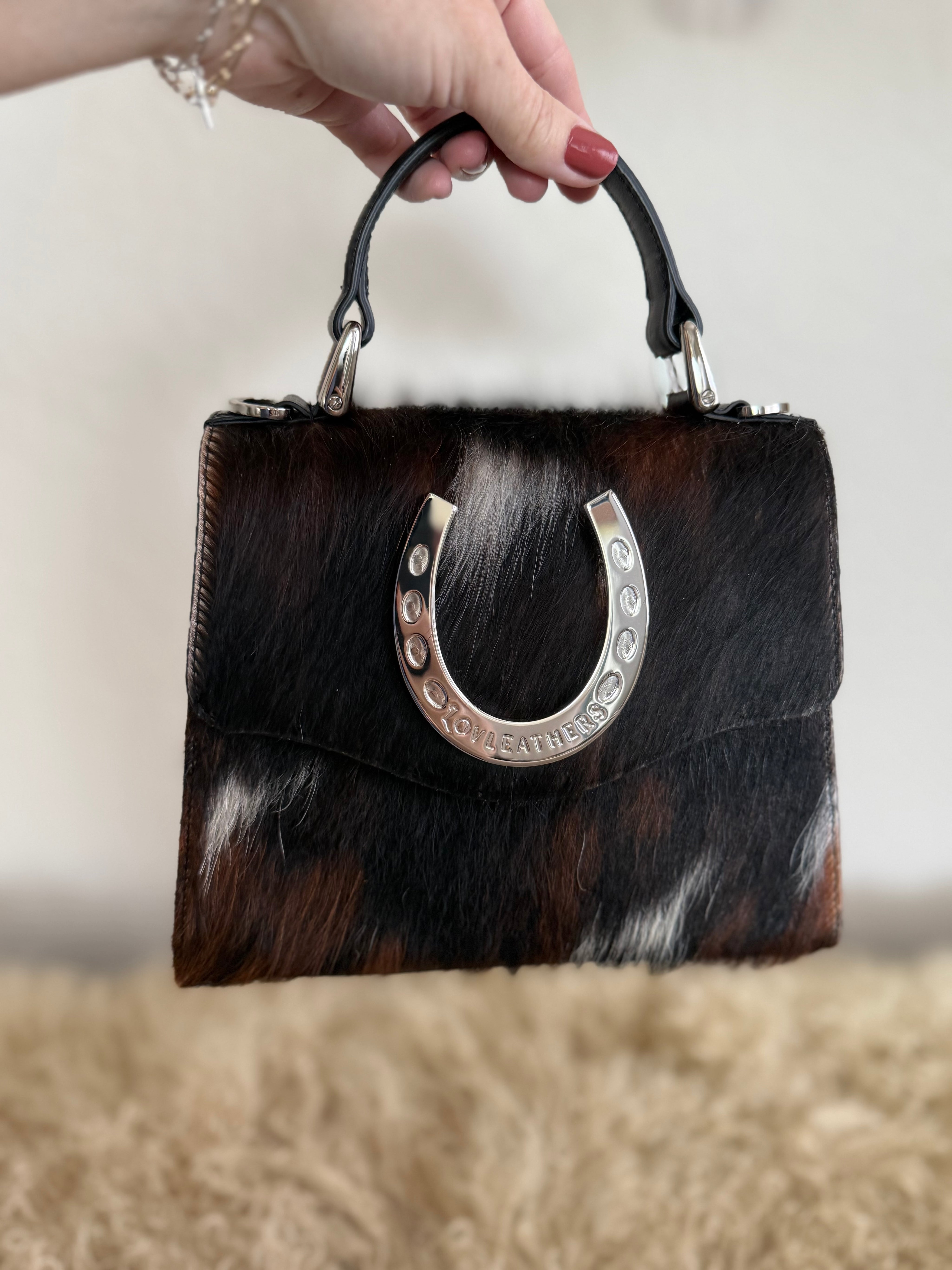 Tricolor Cowhide Lady Luck Horseshoe Handbag