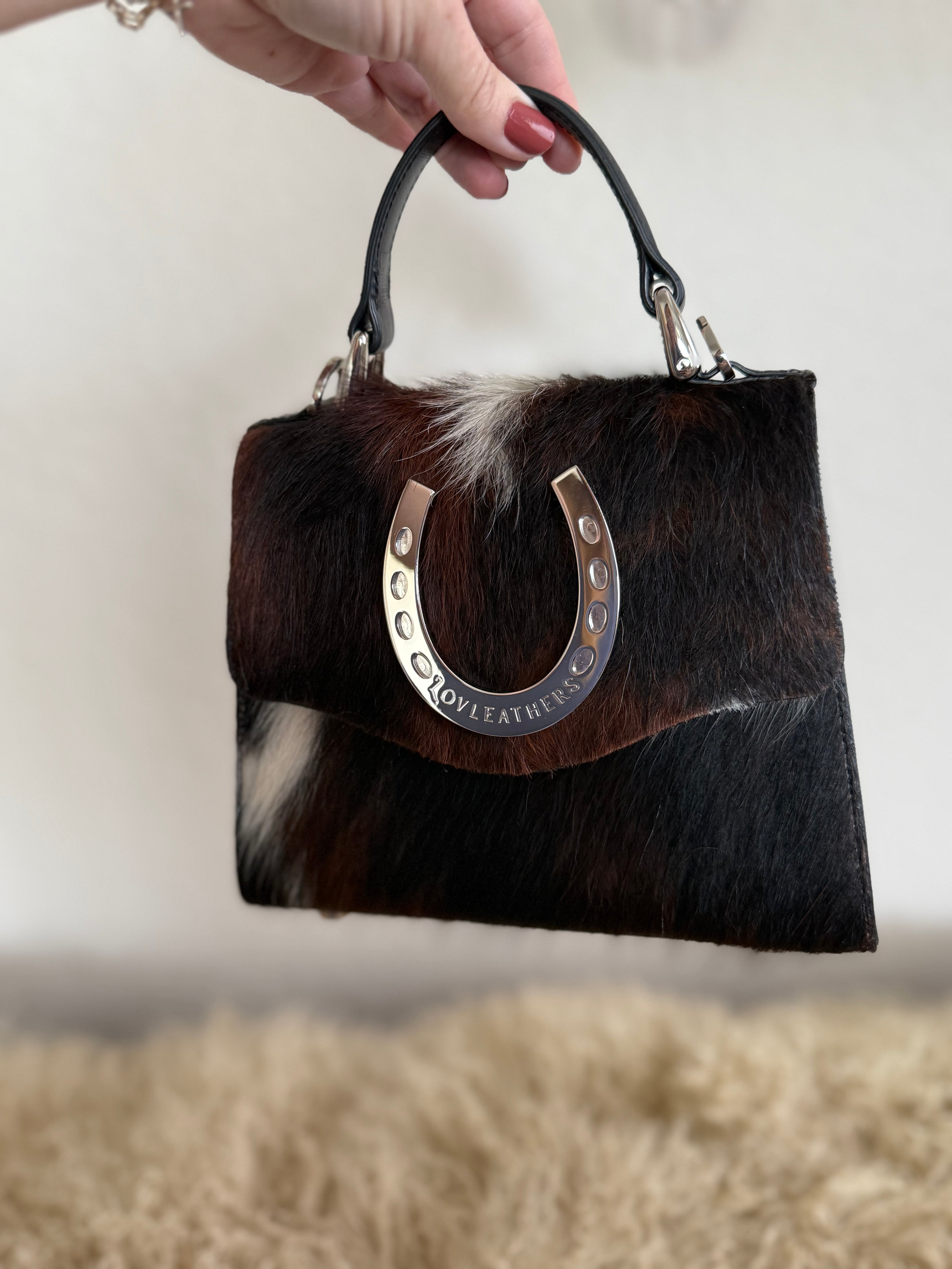 Tricolor Cowhide Lady Luck Horseshoe Handbag