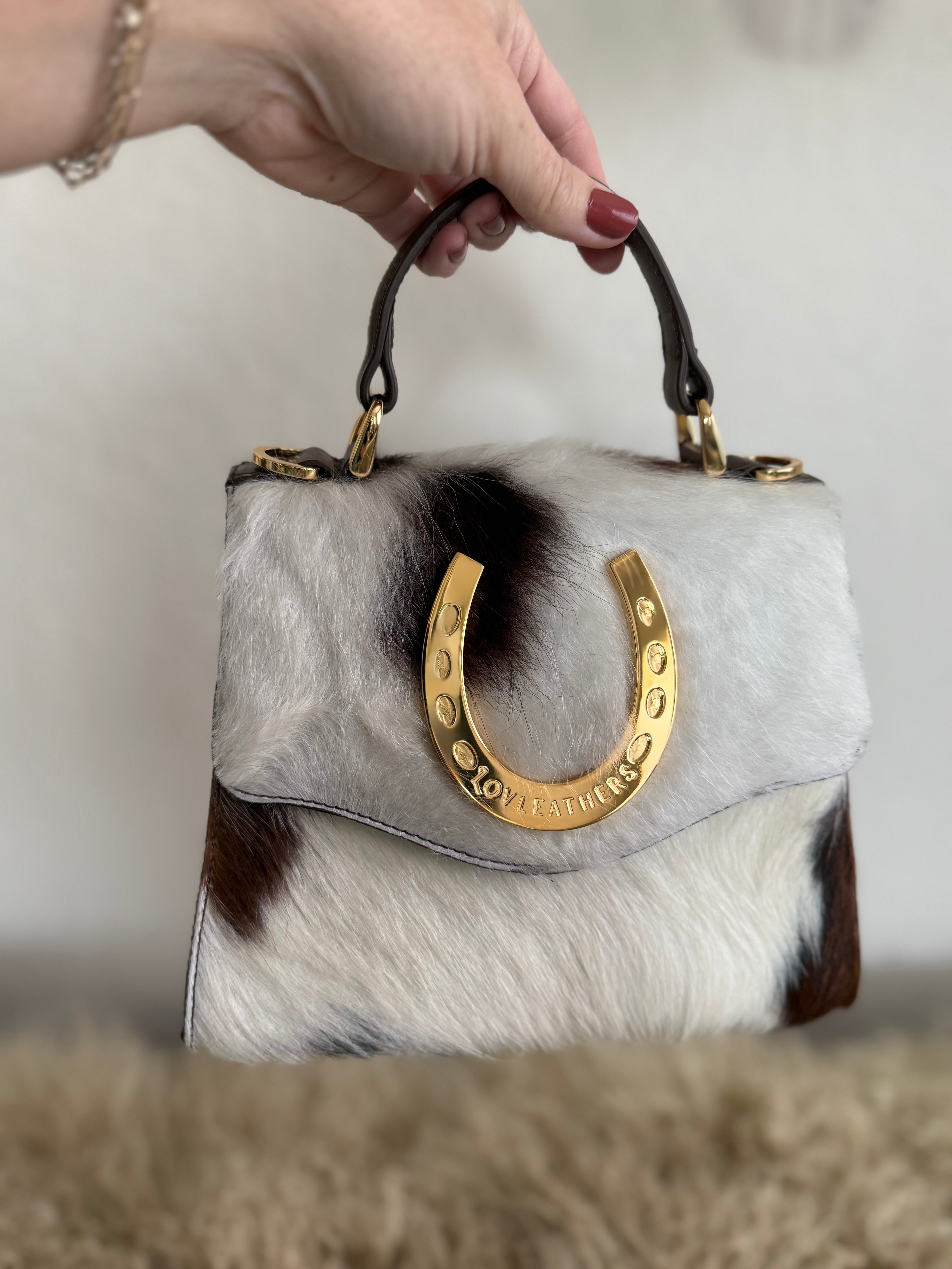 Tricolor Cowhide Horseshoe Handbag