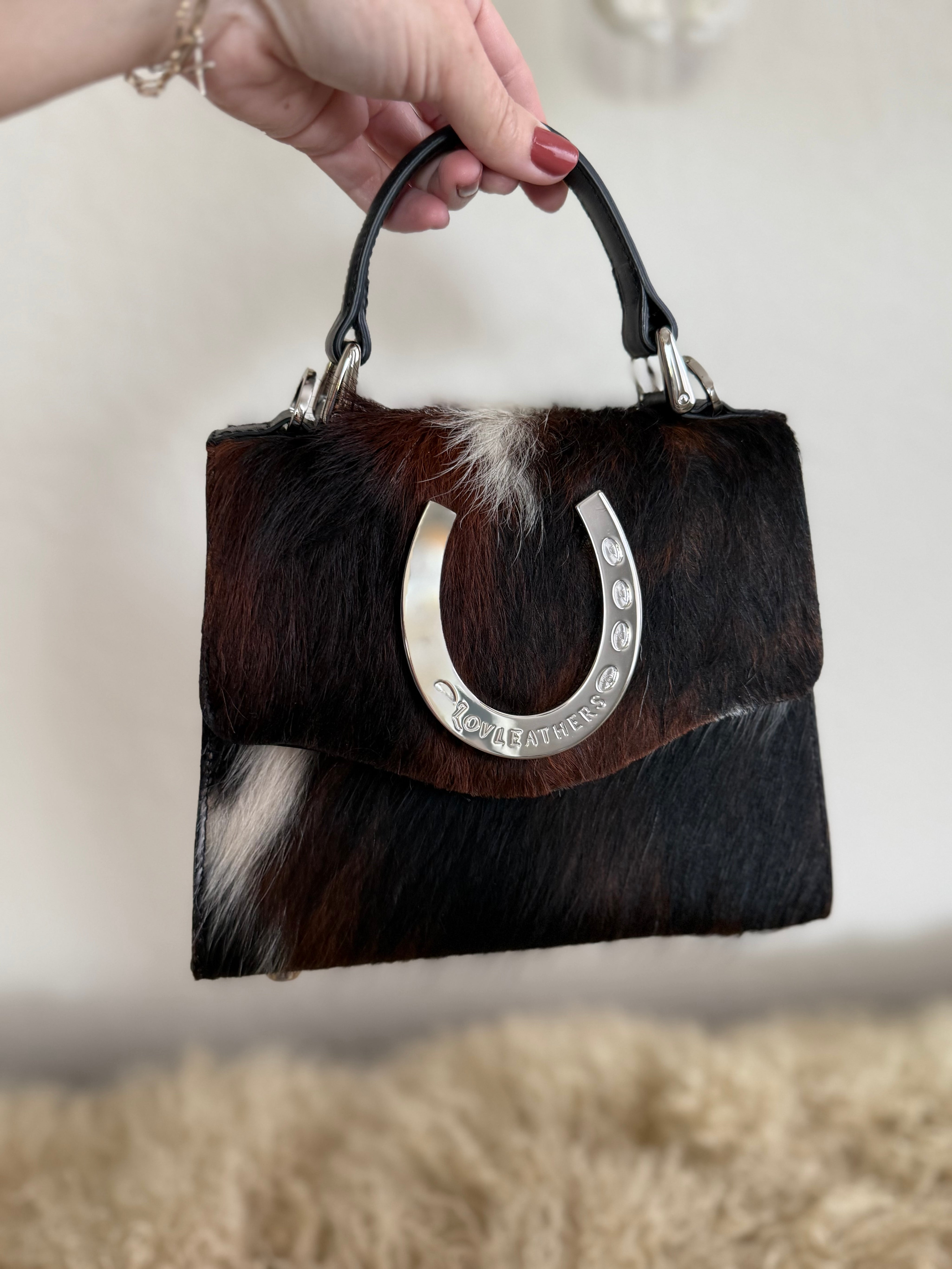 Tricolor Cowhide Lady Luck Horseshoe Handbag