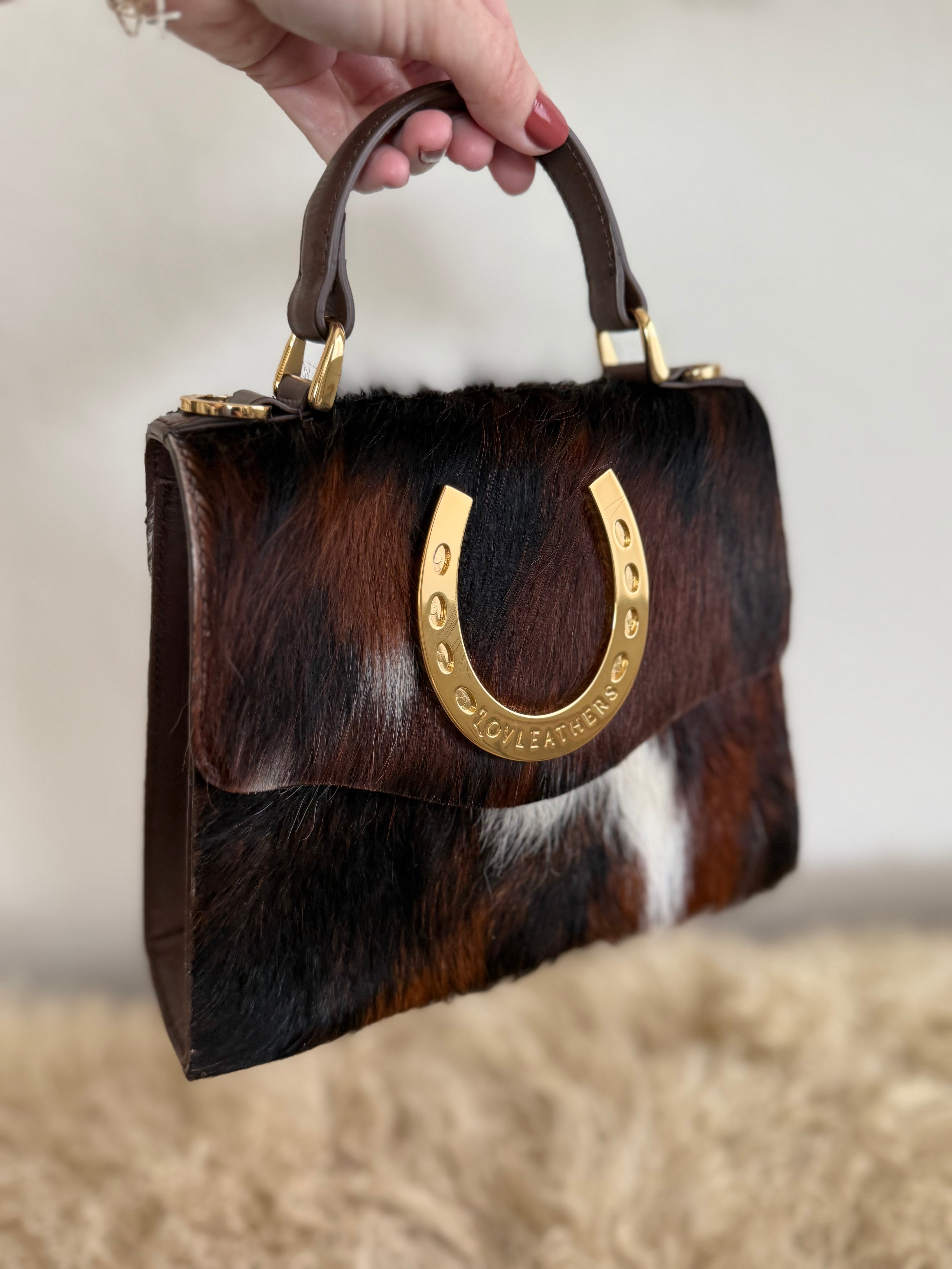 Tricolor Cowhide Lady Luck Horseshoe Handbag
