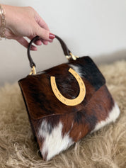 Tricolor Cowhide Lady Luck Horseshoe Handbag