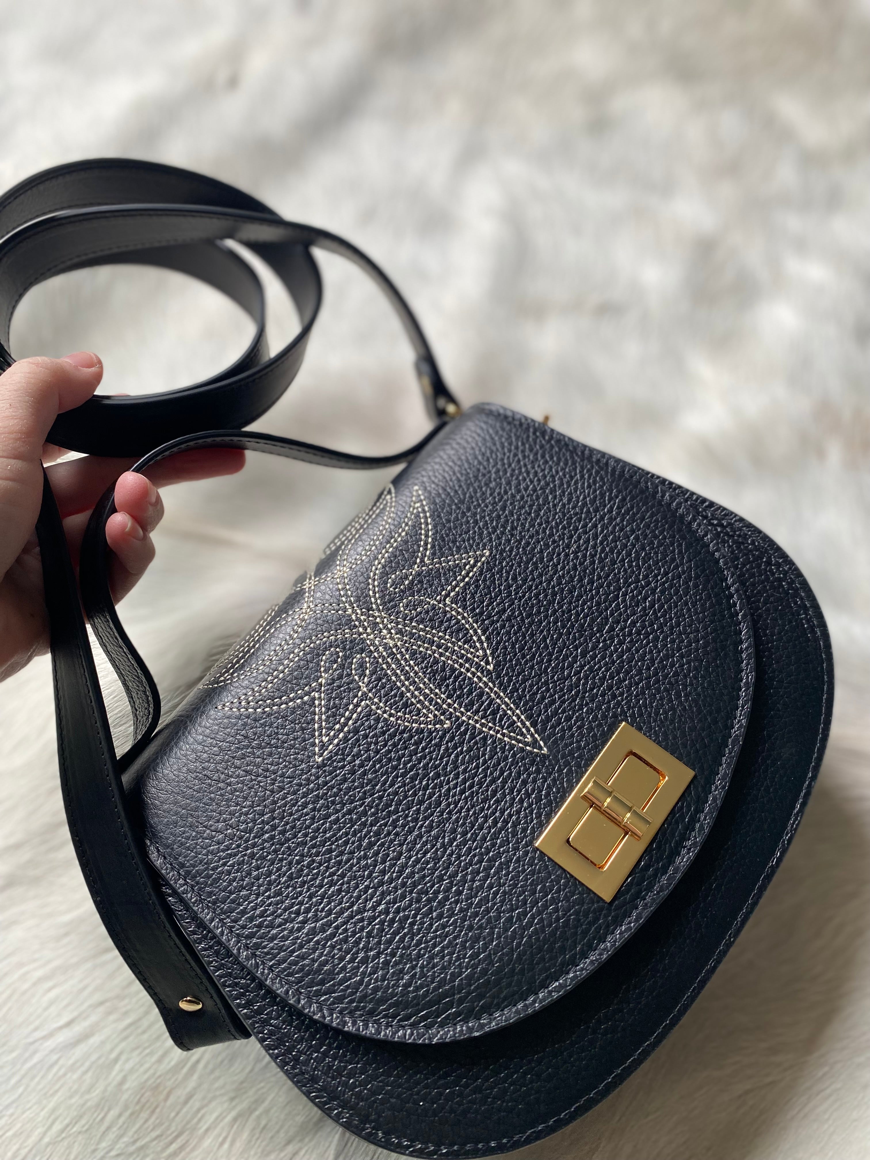 Boot Stitch Pioneer Handbag- Black