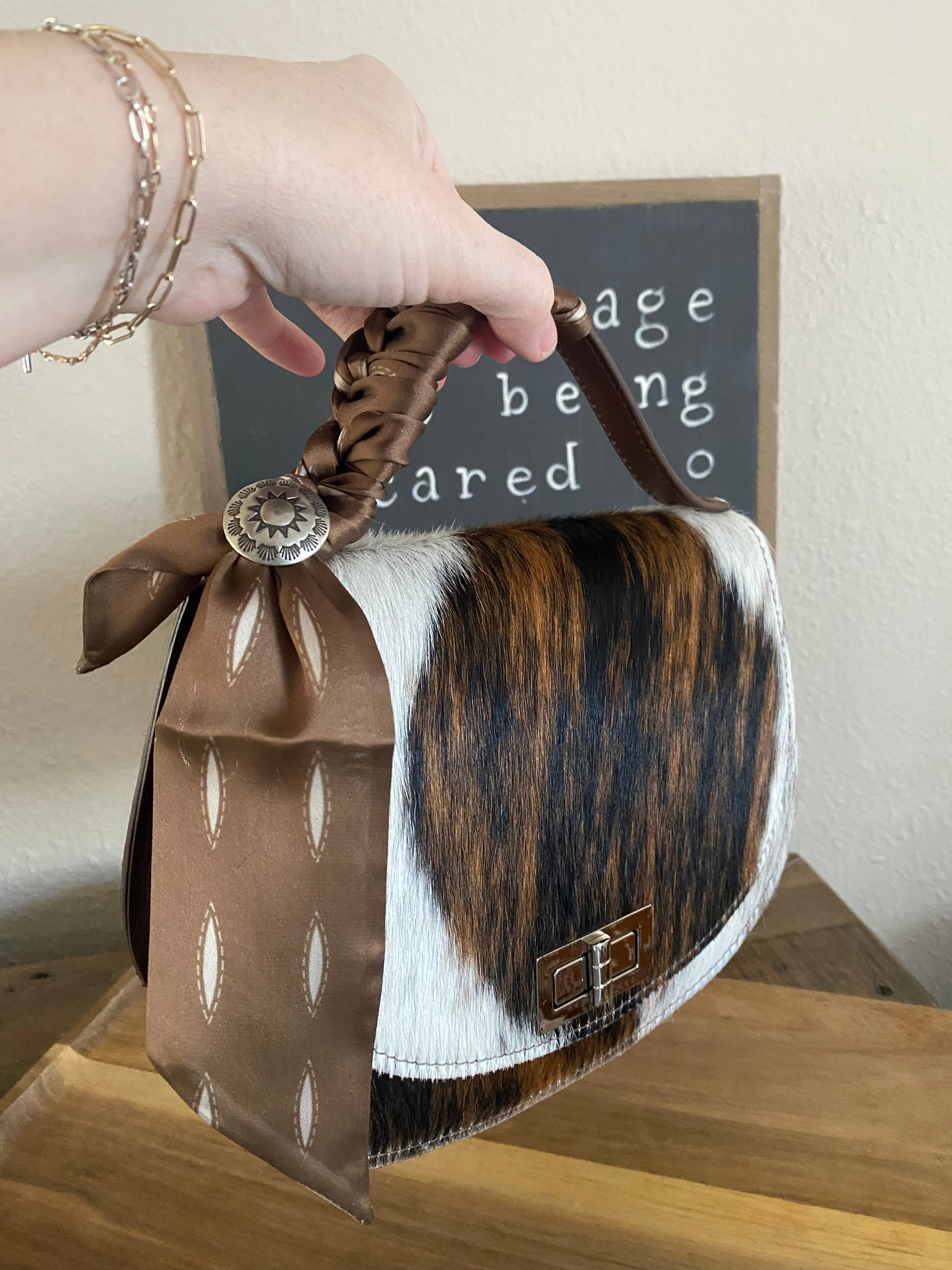 Styled Tricolor Cowhide Pioneer Leather Handbag