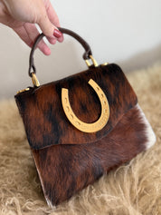Tricolor Cowhide Horseshoe Handbag