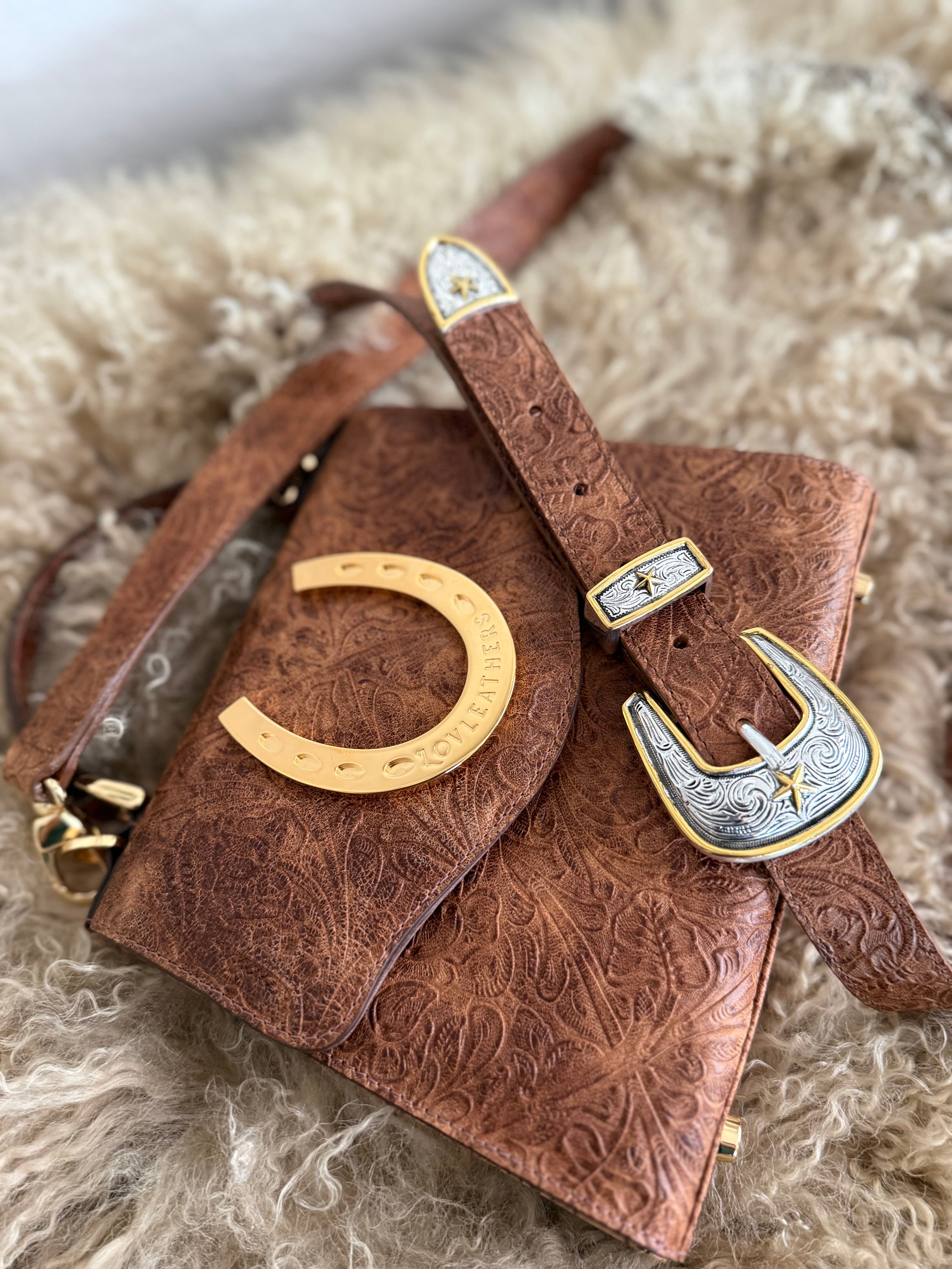 Cognac Lady Luck Horseshoe Handbag