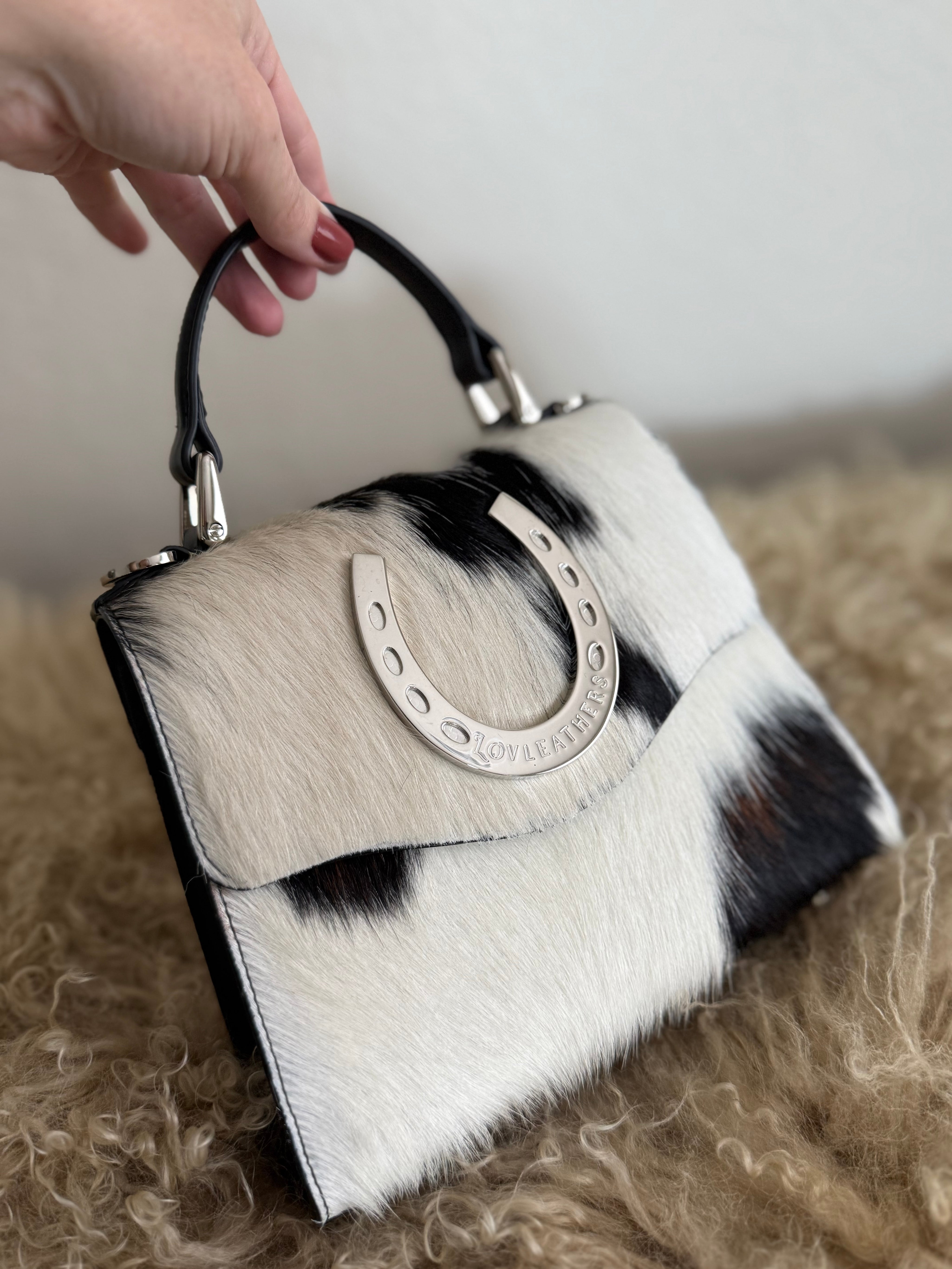 Tricolor Cowhide Horseshoe Handbag