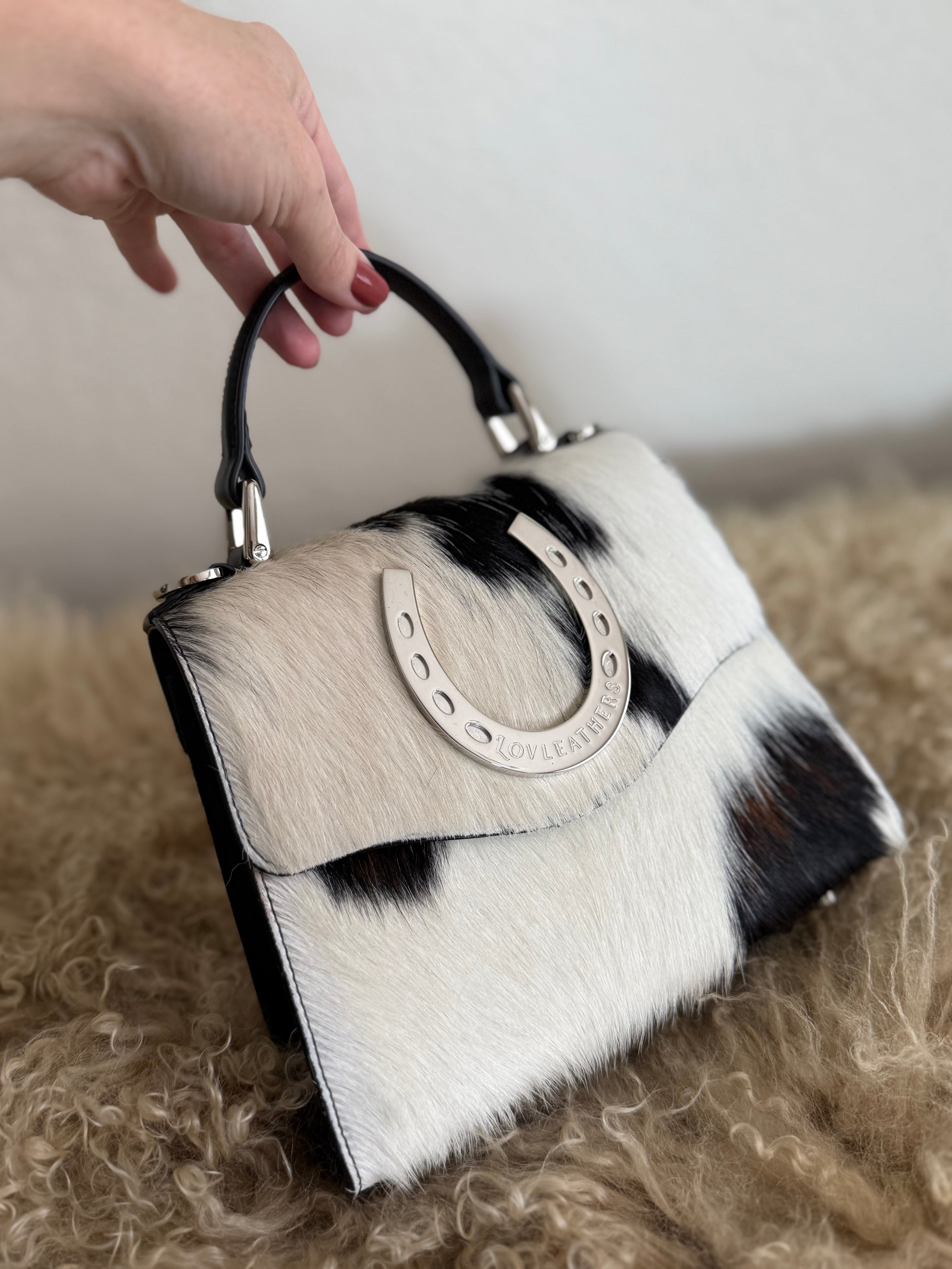 Tricolor Cowhide Horseshoe Handbag