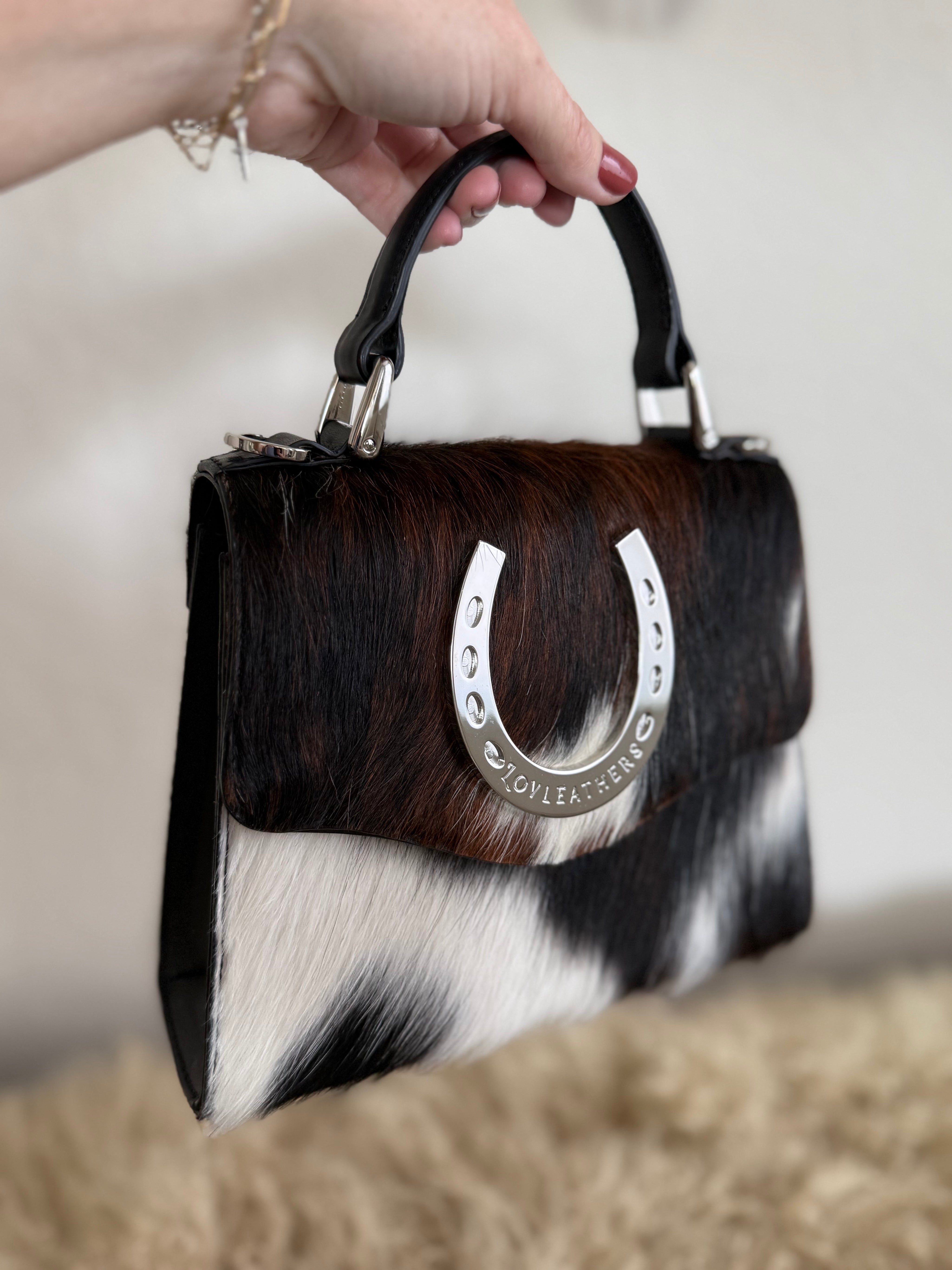 Tricolor Cowhide Lady Luck Horseshoe Handbag