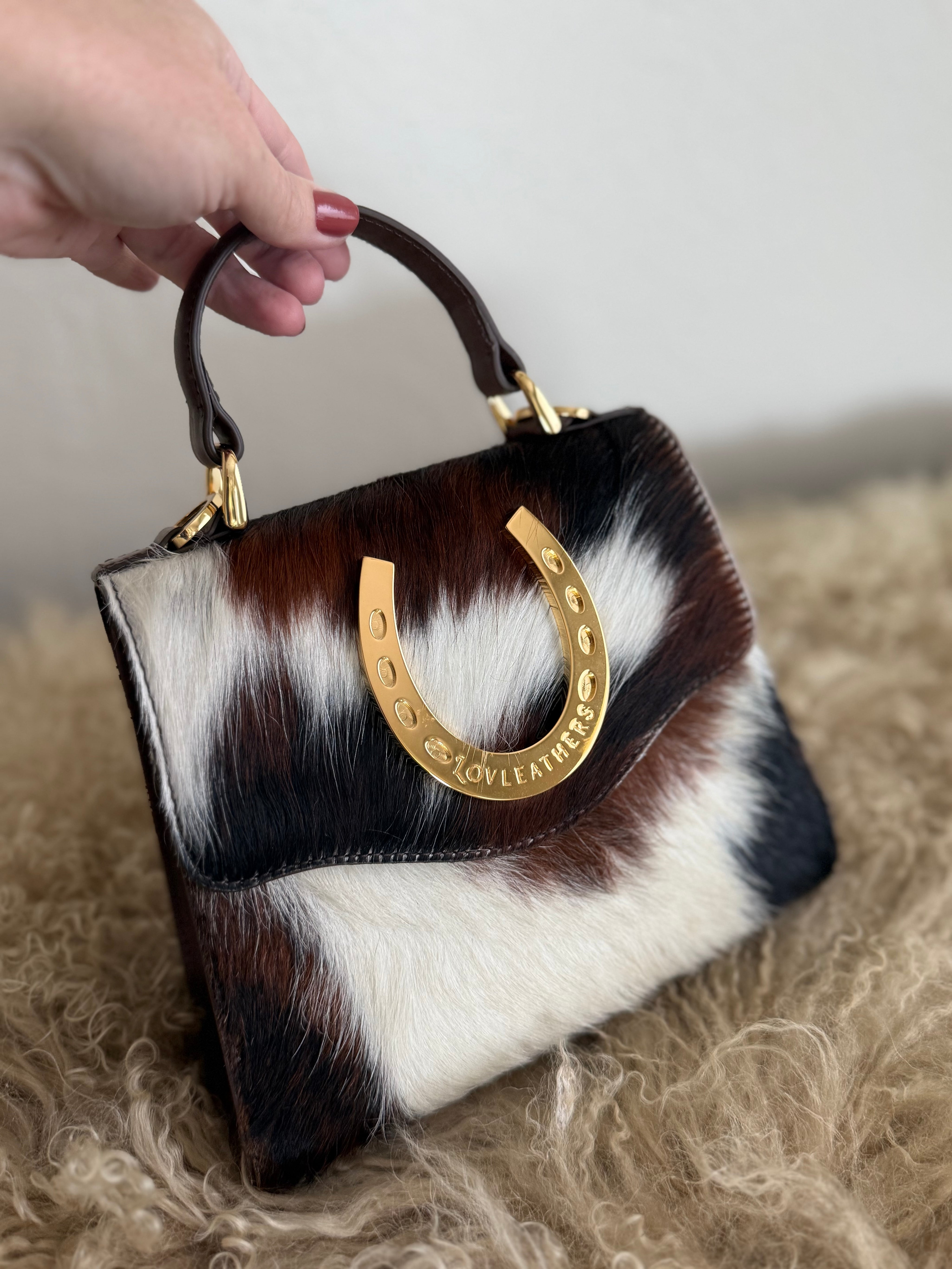 Tricolor Cowhide Lady Luck Horseshoe Handbag