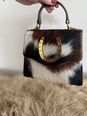 Tricolor Cowhide Lady Luck Horseshoe Handbag