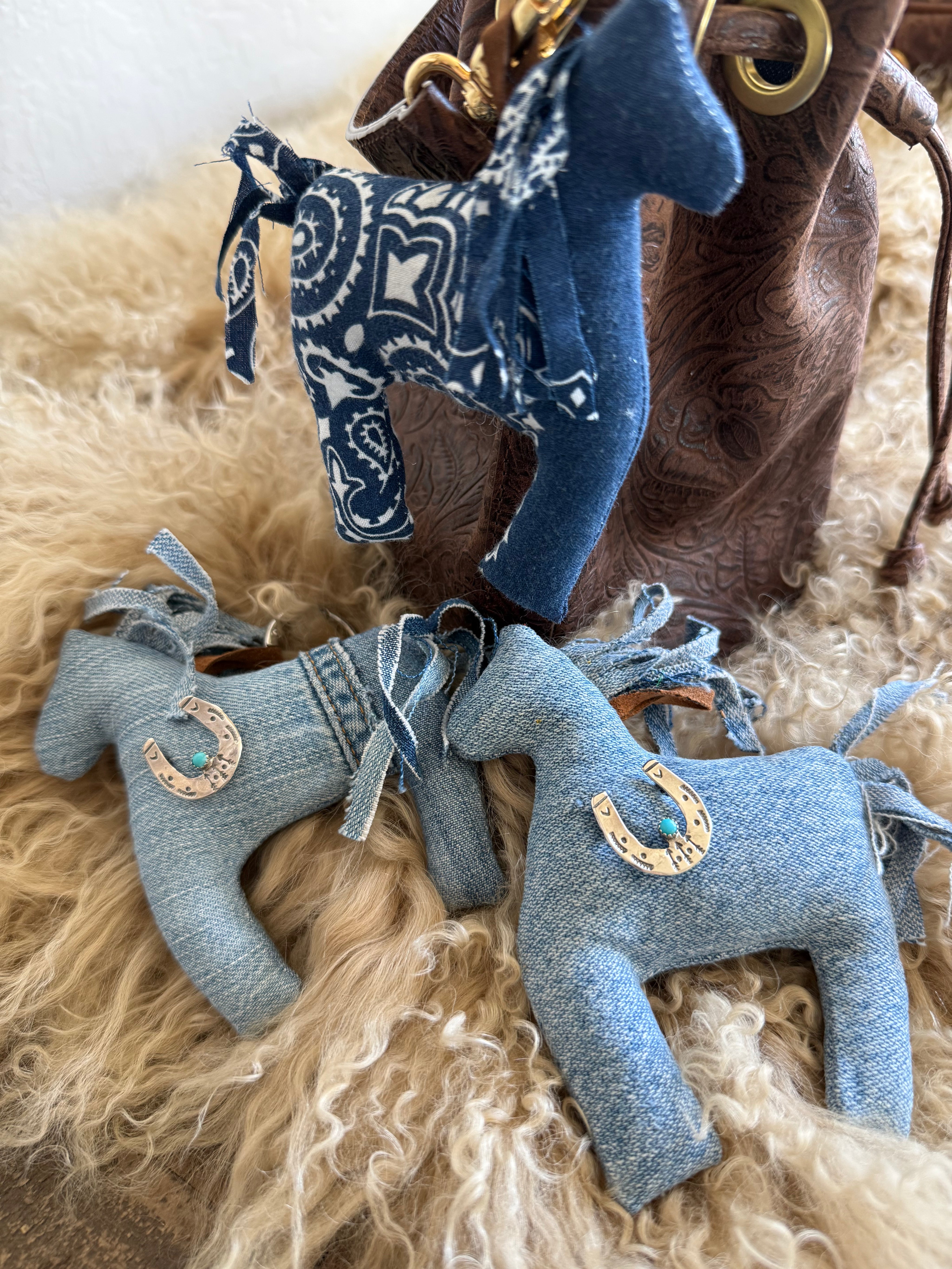 Denim Pony Charm -Peyote Bird Horseshoe