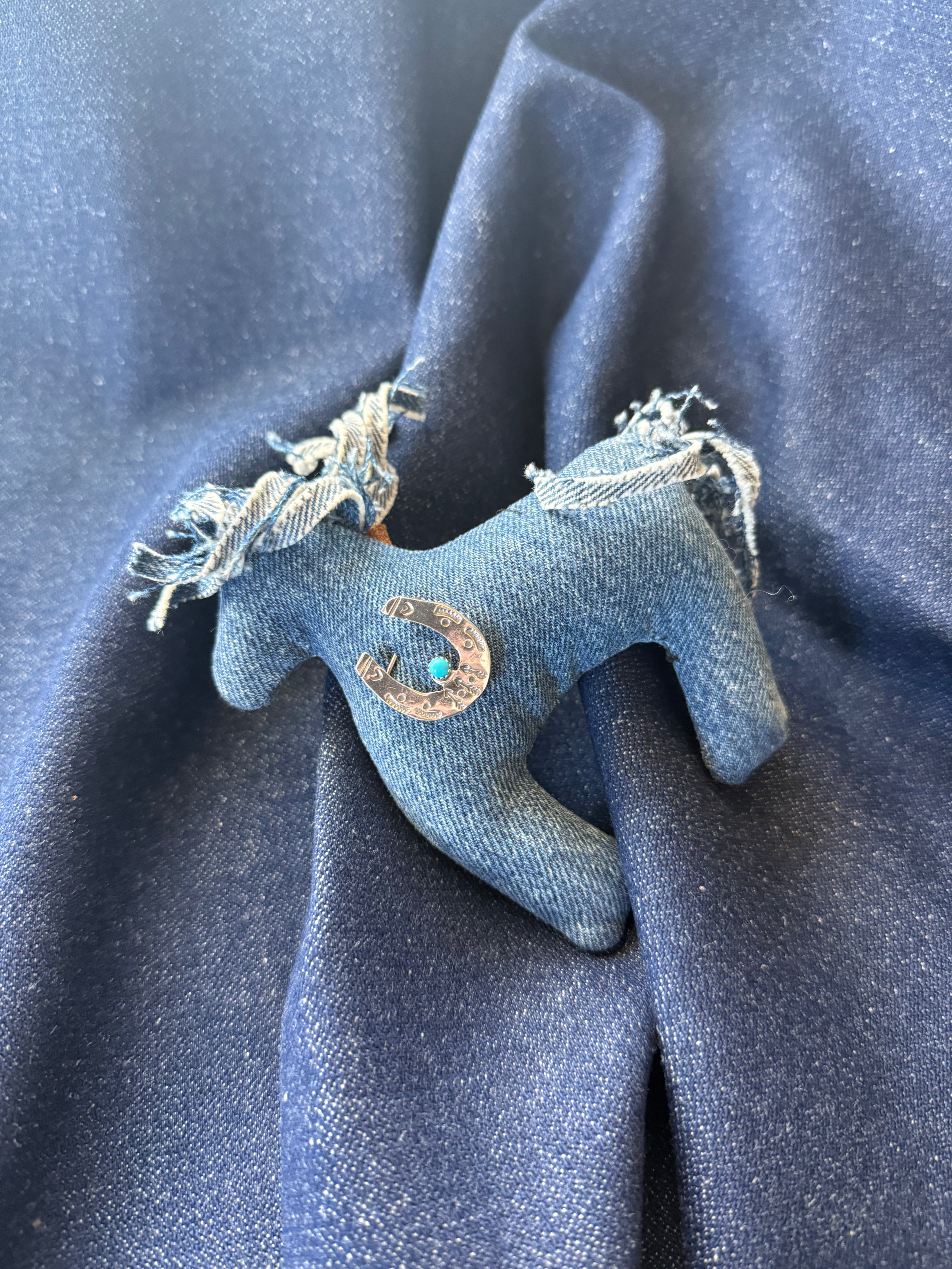 Denim Horse Charm + Horseshoe Brooch