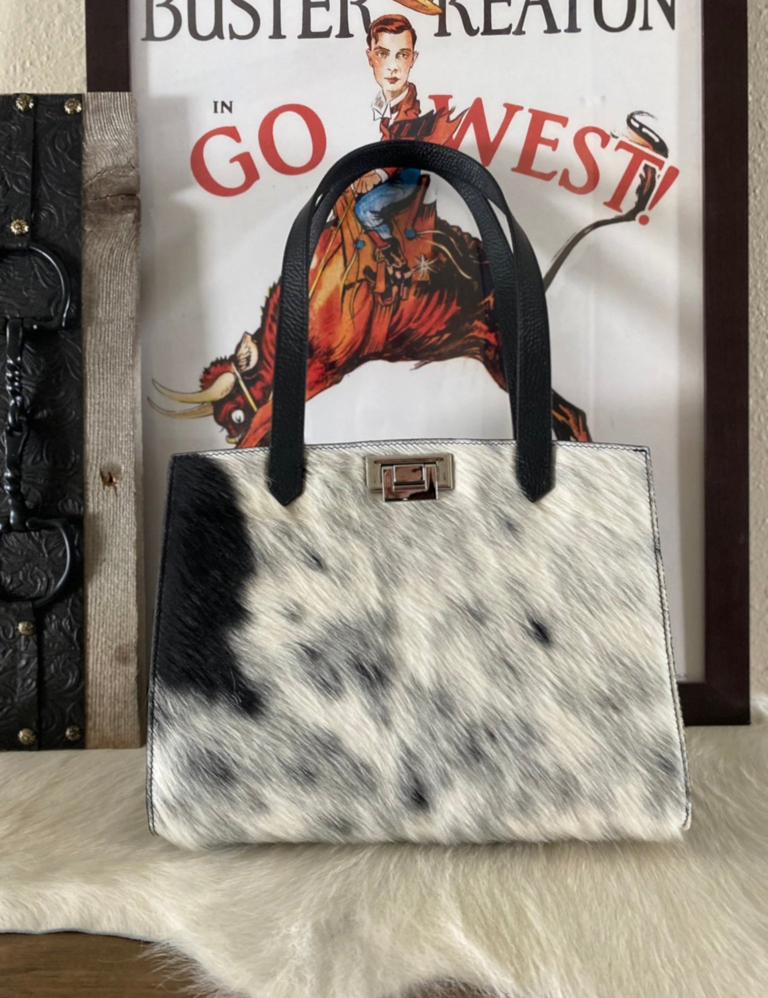 White Speckled Cowhide Tote Bag - LovLeathers