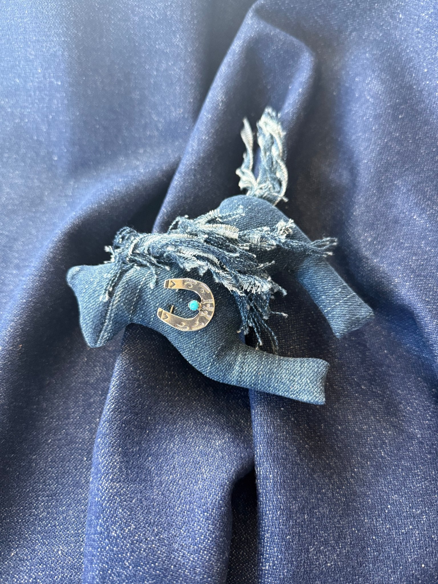 Denim Horse Charm + Horseshoe Brooch - LovLeathers