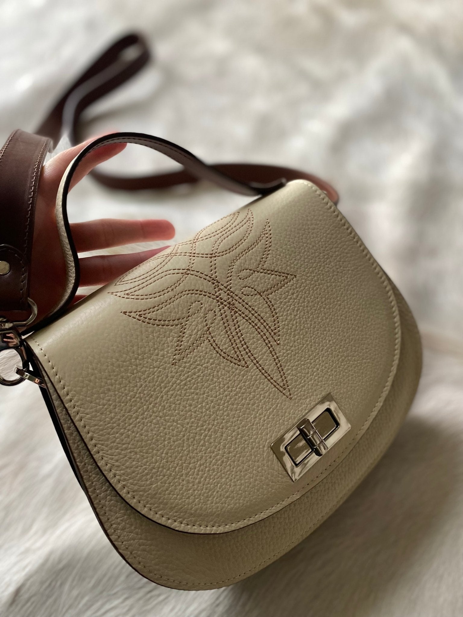 Boot Stitch Pioneer Handbag - Bone - LovLeathers