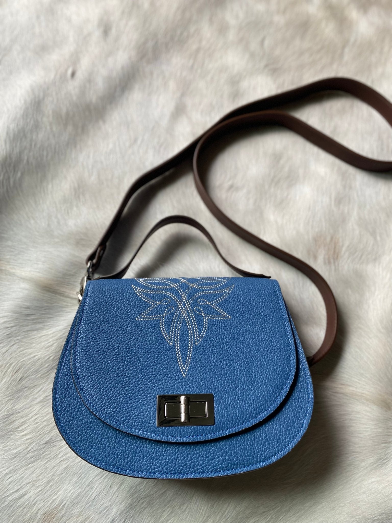 Boot Stitch Pioneer Handbag - Sky Blue - LovLeathers