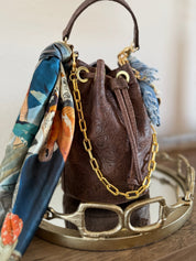 Styled Lil Bucket Bag - Brown Western Tool - LovLeathers