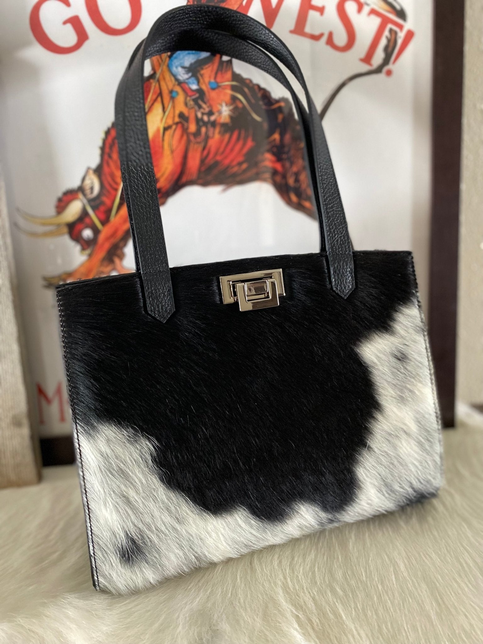 Black/White Speckled Tote Bag Styled - LovLeathers