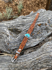 Tooled Leather and Turquoise Bracelet - LovLeathers
