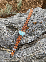 Tooled Leather and Turquoise Bracelet - LovLeathers