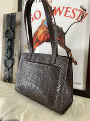 Brown Western Tool Embossed Tote Bag - LovLeathers
