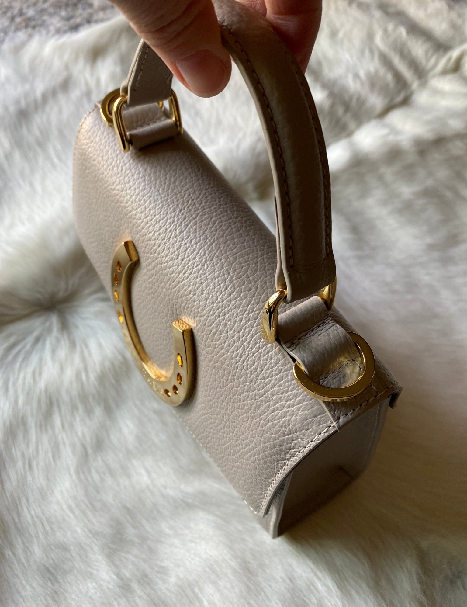 Taupe Gold Horseshoe Lady Bag - LovLeathers