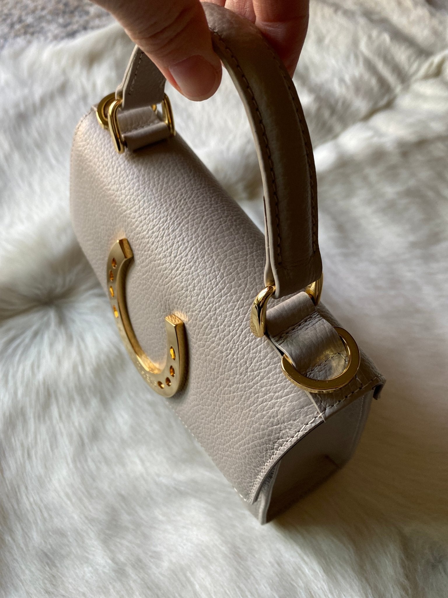 Taupe Gold Horseshoe Lady Bag - LovLeathers