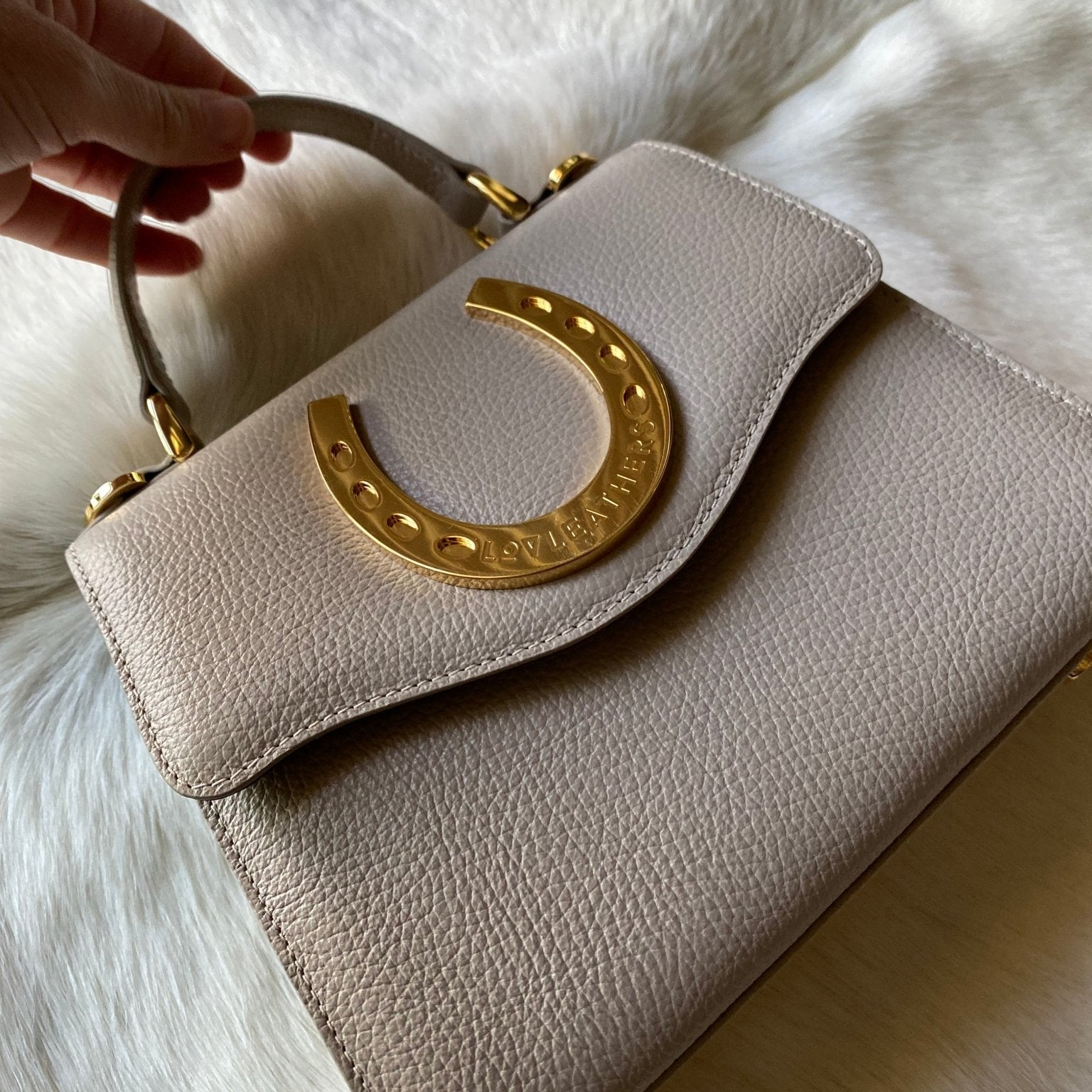 Taupe Gold Horseshoe Lady Bag - LovLeathers