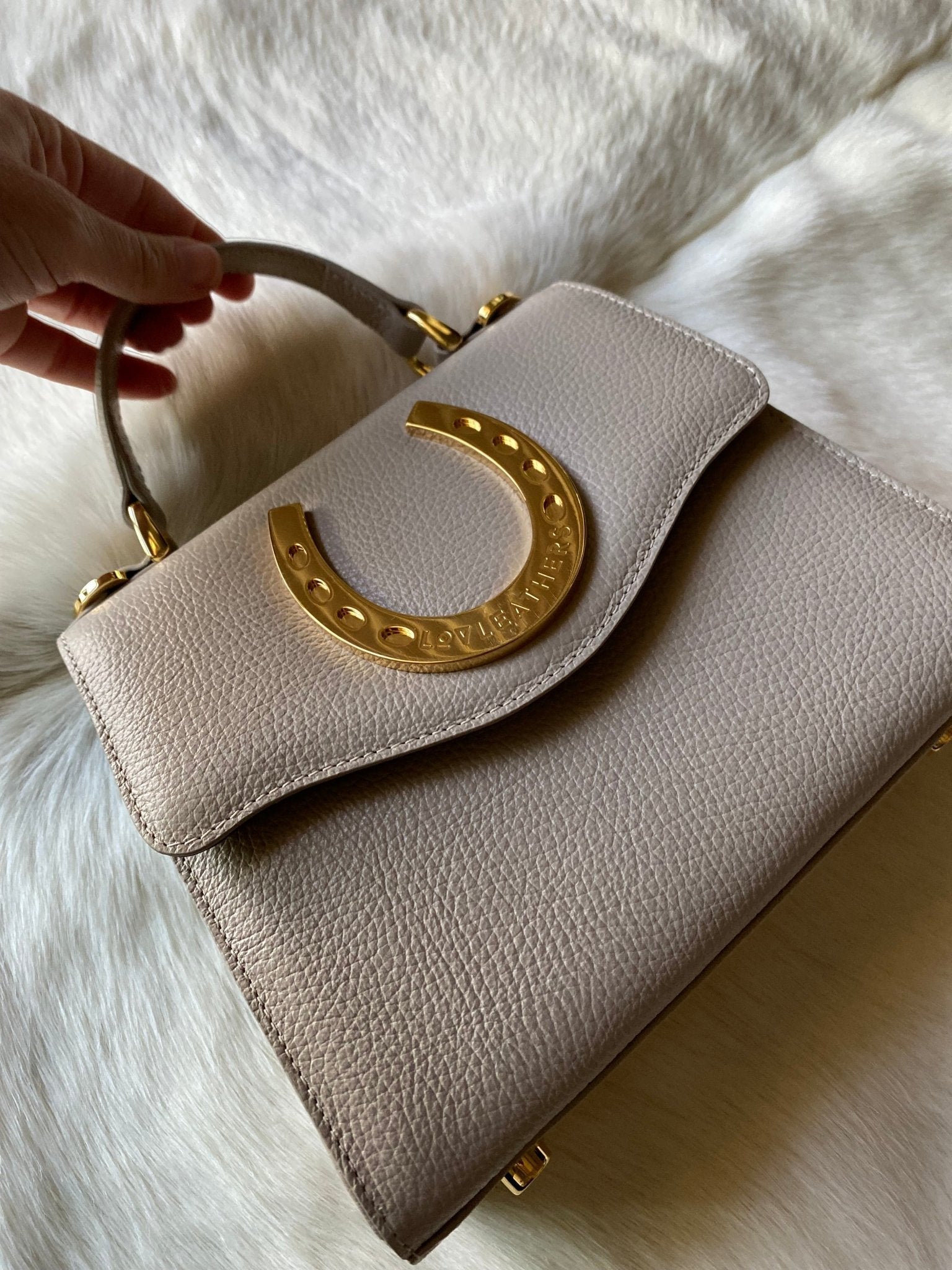 Taupe Gold Horseshoe Lady Bag - LovLeathers