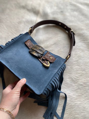 Denim Suede Mini Belted Tote Handbag - MADE TO ORDER - LovLeathers