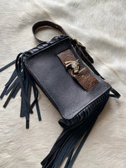 Black Horsehead Belted Mini Tote - LovLeathers