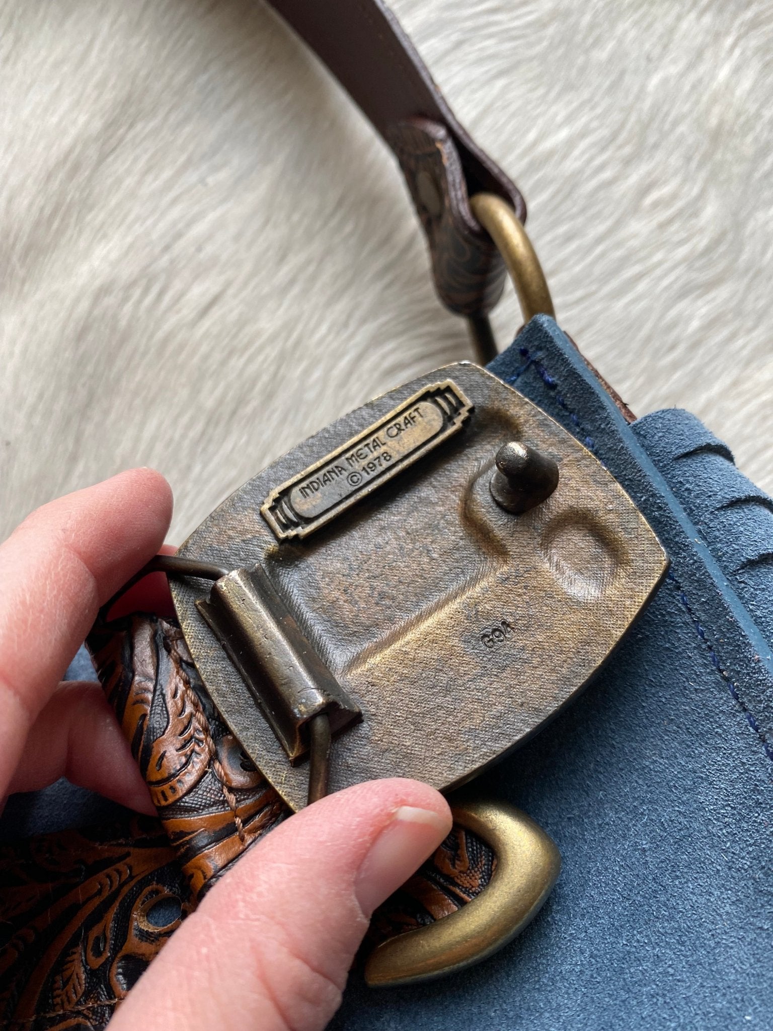 Denim Suede Mini Belted Tote Handbag - MADE TO ORDER - LovLeathers