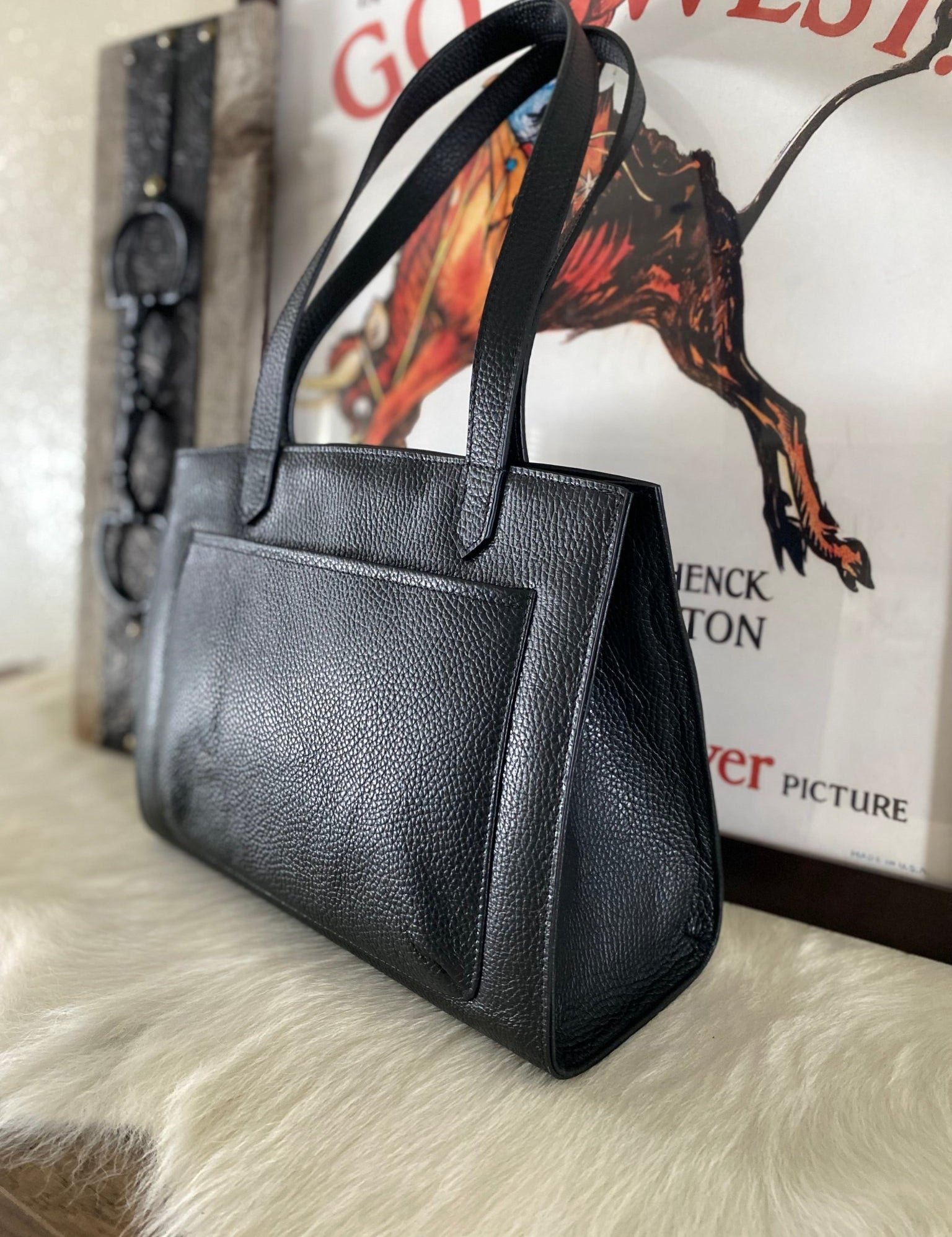 Black Pebble Grain Leather Tote Bag - LovLeathers