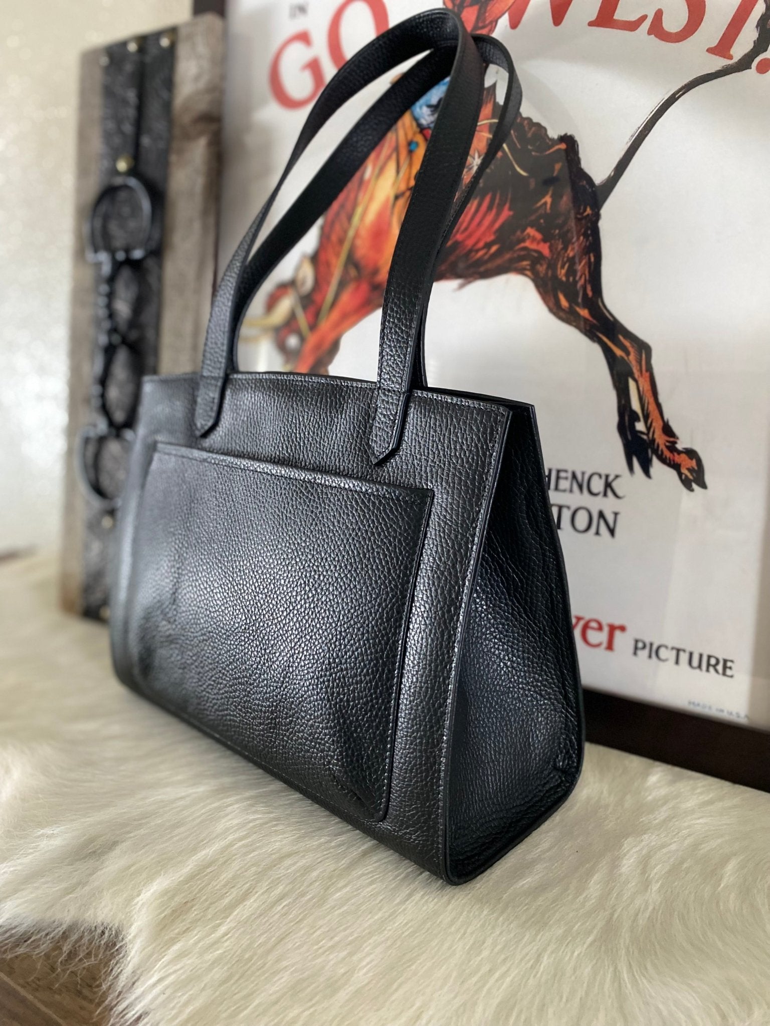 Black Pebble Grain Leather Tote Bag - LovLeathers