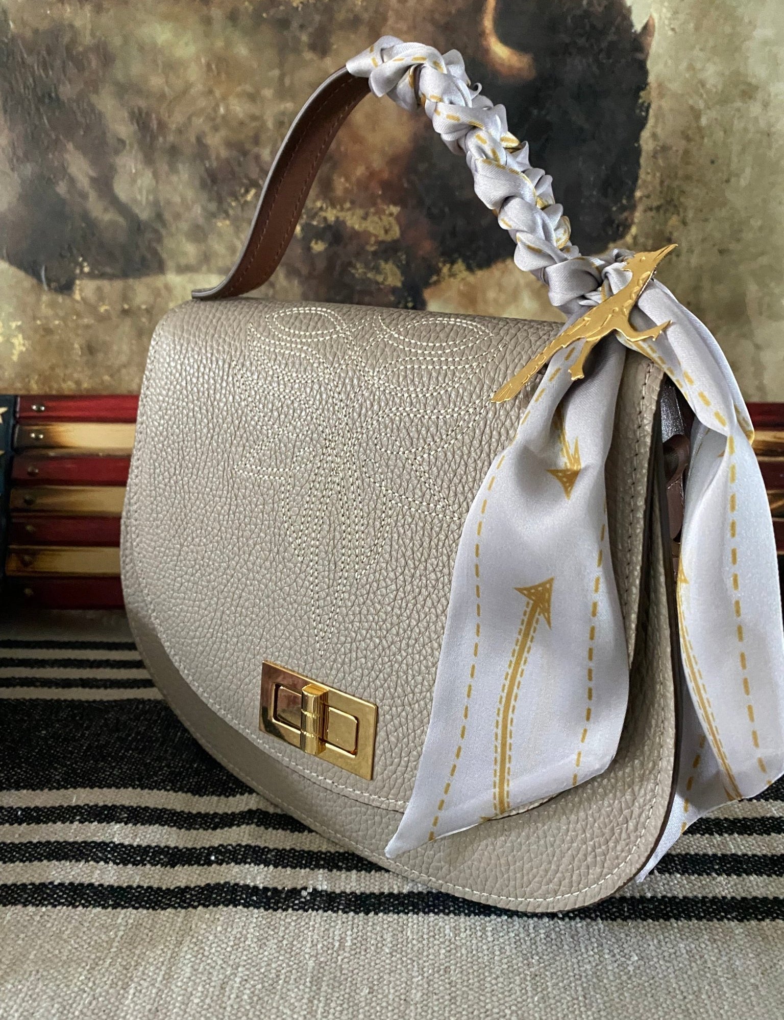 Styled Taupe Boot Stitch Pioneer Handbag - LovLeathers