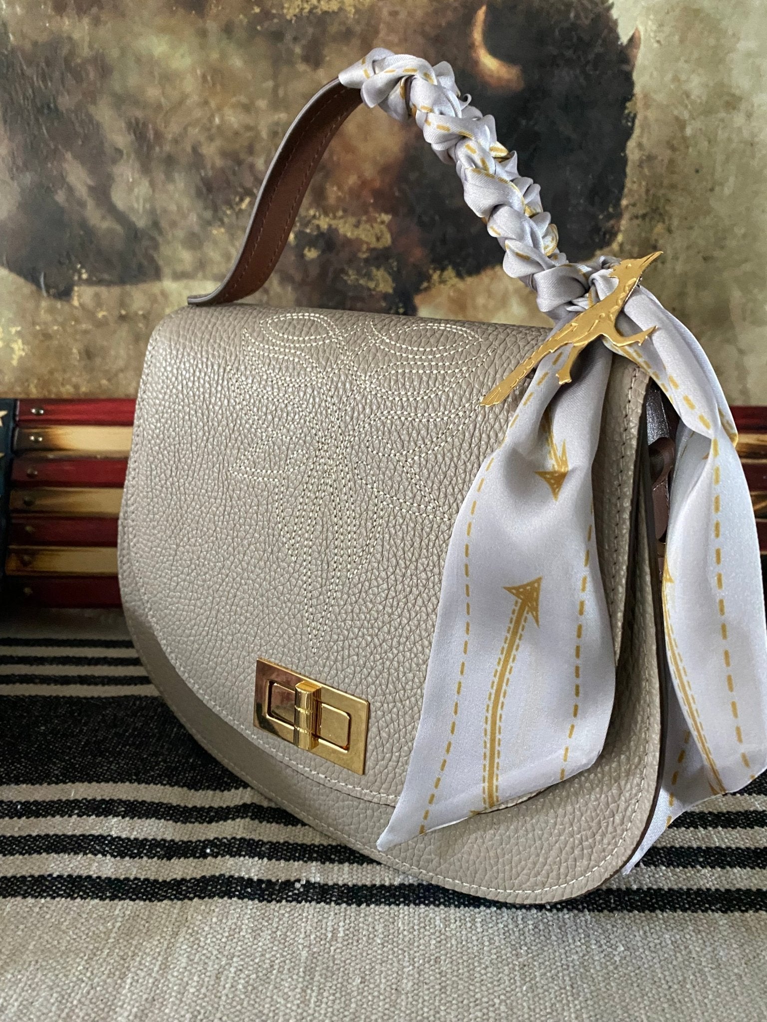 Styled Taupe Boot Stitch Pioneer Handbag - LovLeathers
