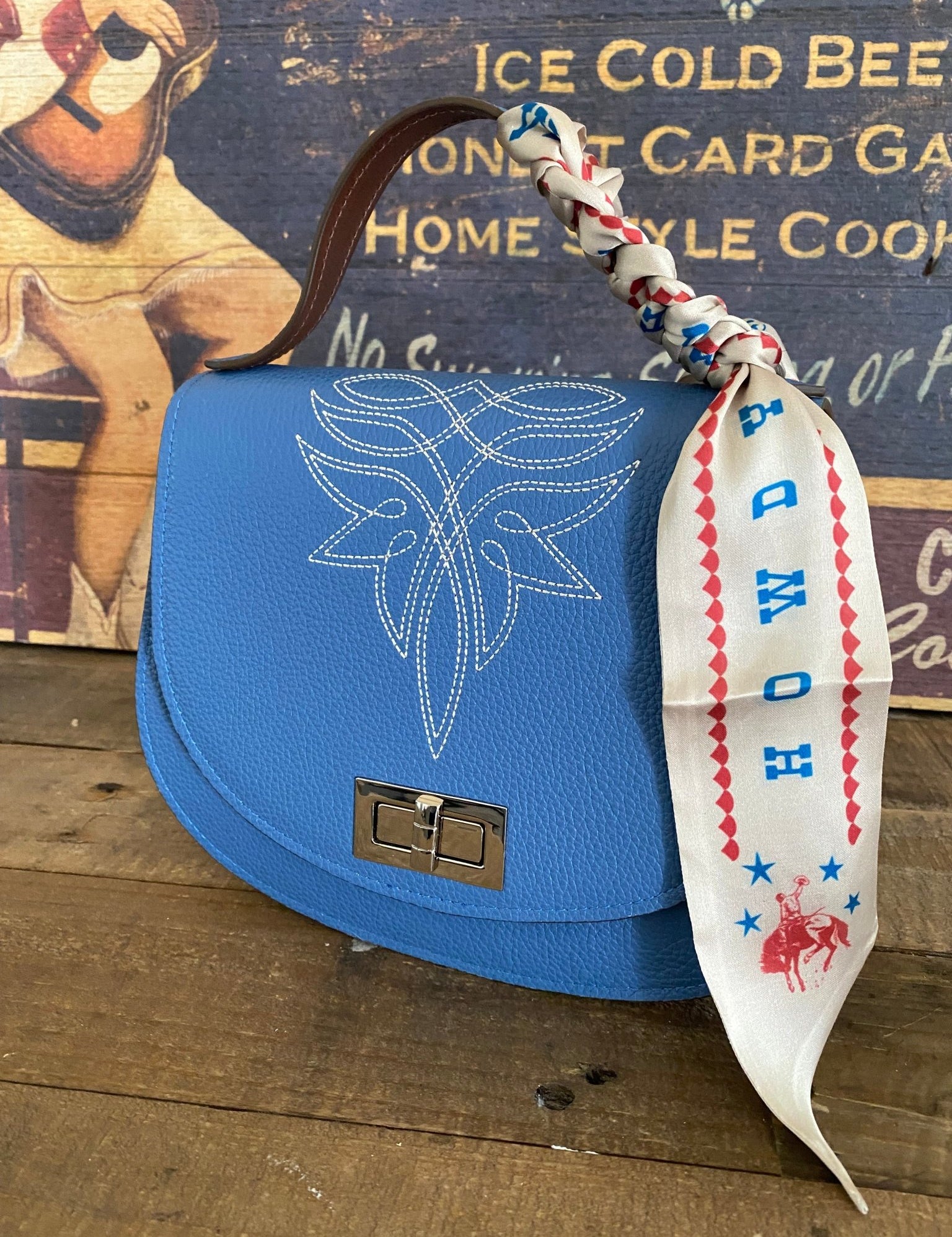 Styled Howdy America Blue Pioneer Handbag - LovLeathers