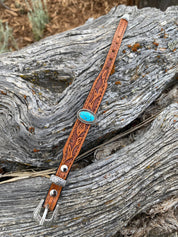 Tooled Leather and Turquoise Bracelet - LovLeathers