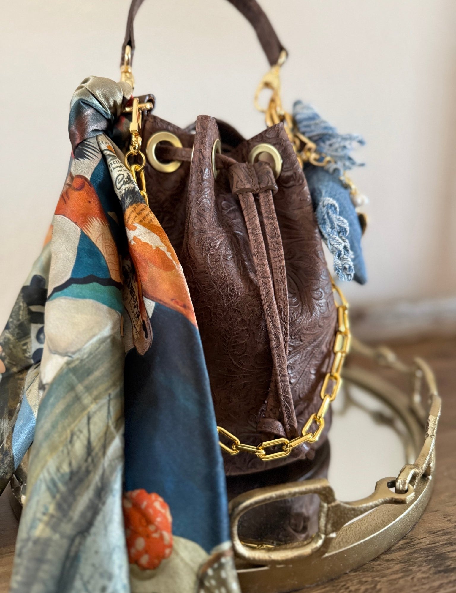 Styled Lil Bucket Bag - Brown Western Tool - LovLeathers