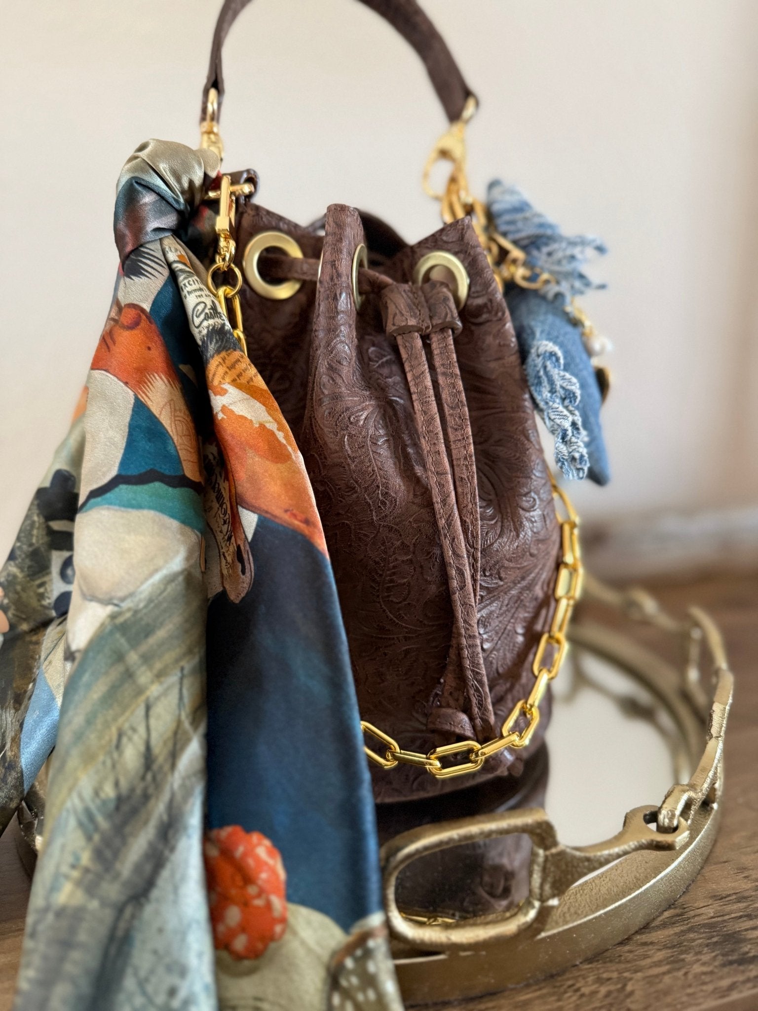 Styled Lil Bucket Bag - Brown Western Tool - LovLeathers