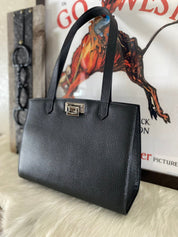 Black Pebble Grain Leather Tote Bag - LovLeathers
