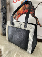 Black/White Speckled Cowhide Tote Bag - LovLeathers