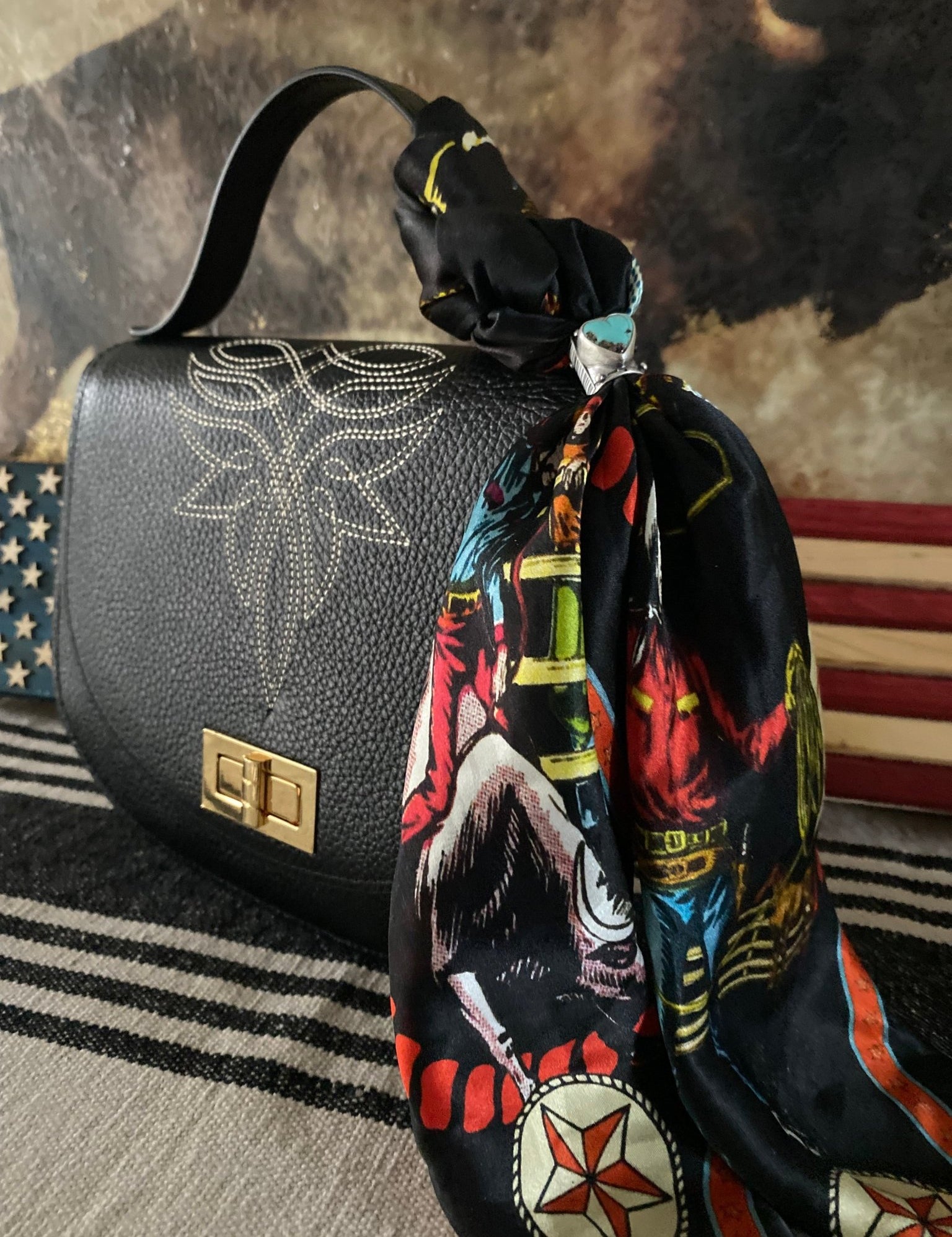 Styled Black Boot Stitch Pioneer Handbag - LovLeathers