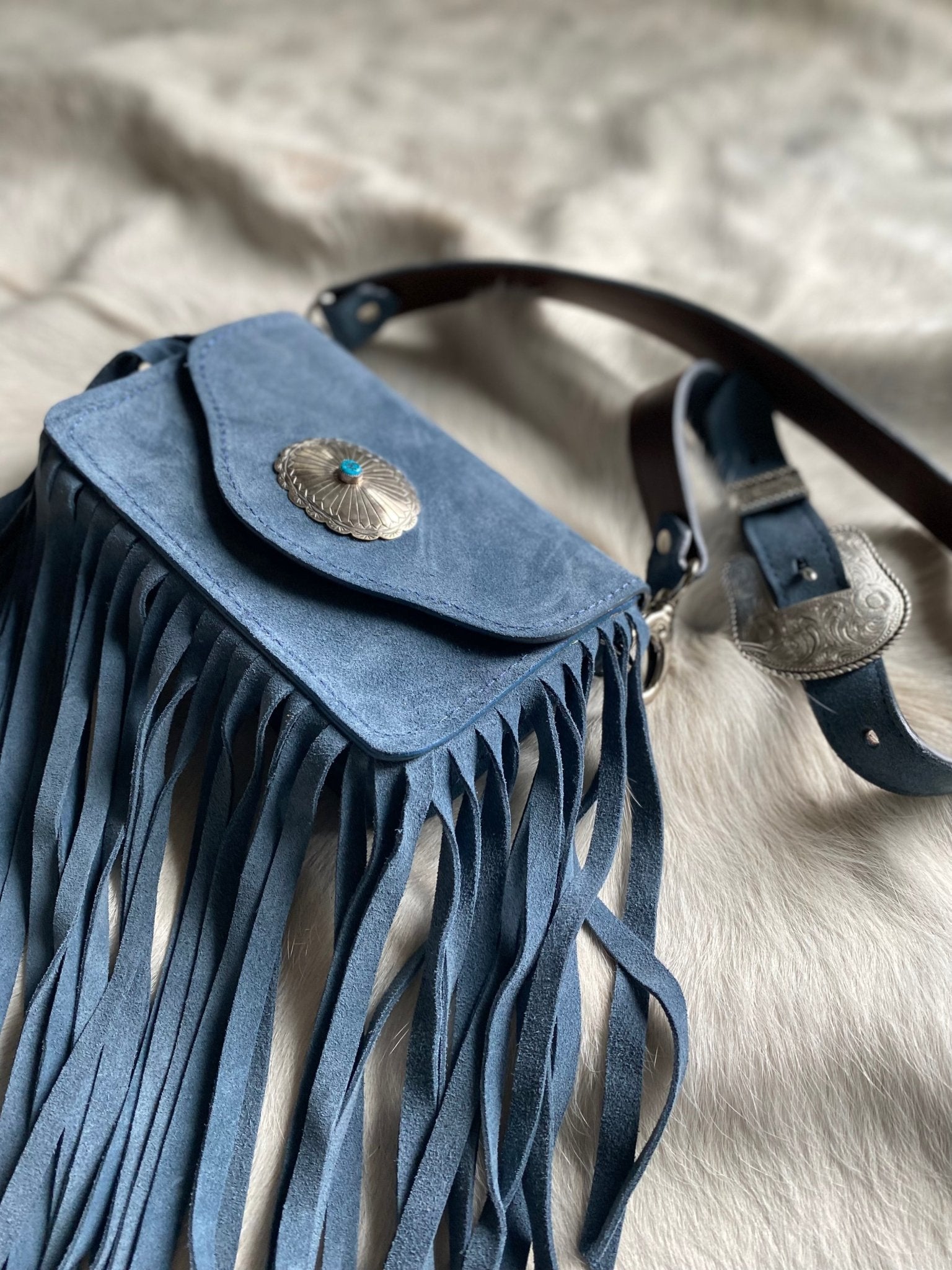 Blue Jeans Fringe Bum Bag - LovLeathers
