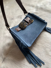 Denim Suede Mini Belted Tote Handbag - MADE TO ORDER - LovLeathers