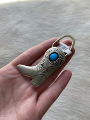 Sterling Turquoise Boot Keychain Charm - LovLeathers