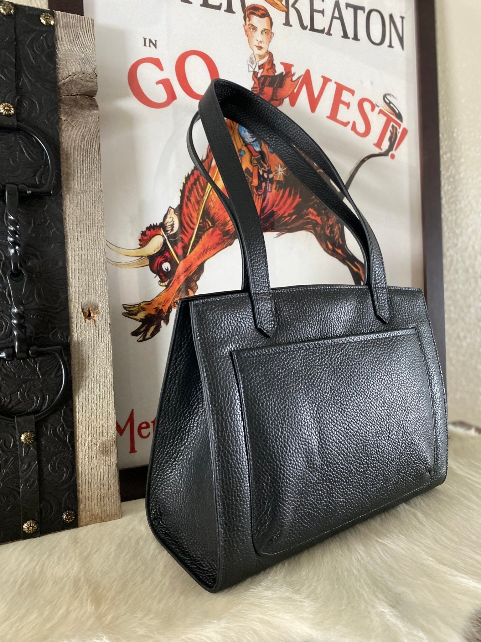 Black Pebble Grain Leather Tote Bag - LovLeathers